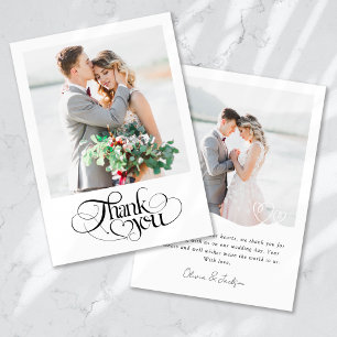 Chic Heart Calligraphy Modern Photo Wedding Thank You Card