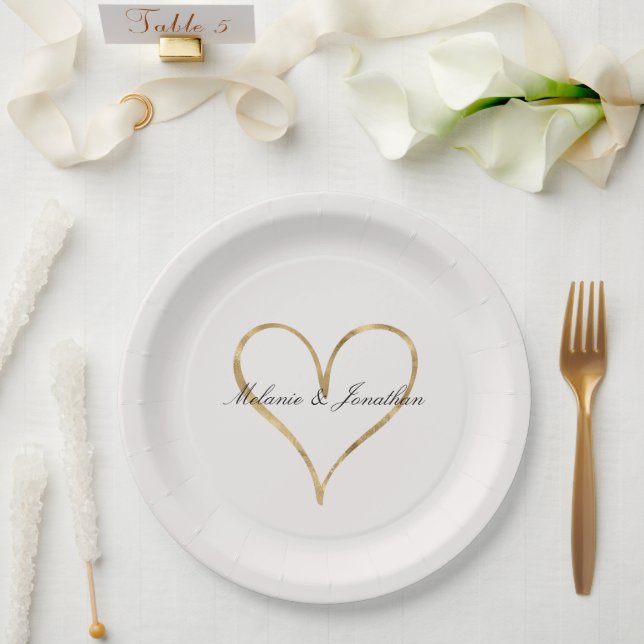 Chic Heart of Gold Paper Plate (Wedding)