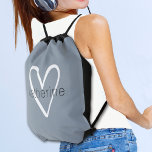 Chic Heart Personalised Dusty Blue Drawstring Bag<br><div class="desc">This dusty blue lightweight drawstring bag is personalised with your name in a simple font over a large white heart. Ideal for yourself,  for your bridesmaids,  book club,  graduation gift,  birthday gift,  teacher's gift or any occasion. MORE colours and items in our store.</div>
