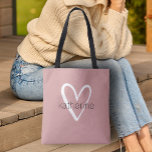 Chic Heart Personalised Dusty Rose Tote Bag<br><div class="desc">This dusty rose tote bag is personalised with your name in a simple font over a large white heart. Ideal for yourself,  for your bridesmaids,  book club,  graduation gift,  birthday gift,  teacher's gift or any occasion. MORE colours in our store.</div>