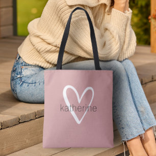 Chic Heart Personalised Dusty Rose Tote Bag
