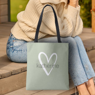 Chic Heart Personalised Sage Green Tote Bag