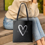 Chic Heart Personalized Black Tote Bag<br><div class="desc">This black tote bag is personalized with your name in a simple font over a large white heart. Ideal for yourself,  for your bridesmaids,  book club,  graduation gift,  birthday gift,  teacher's gift or any occasion. MORE colors in our store.</div>