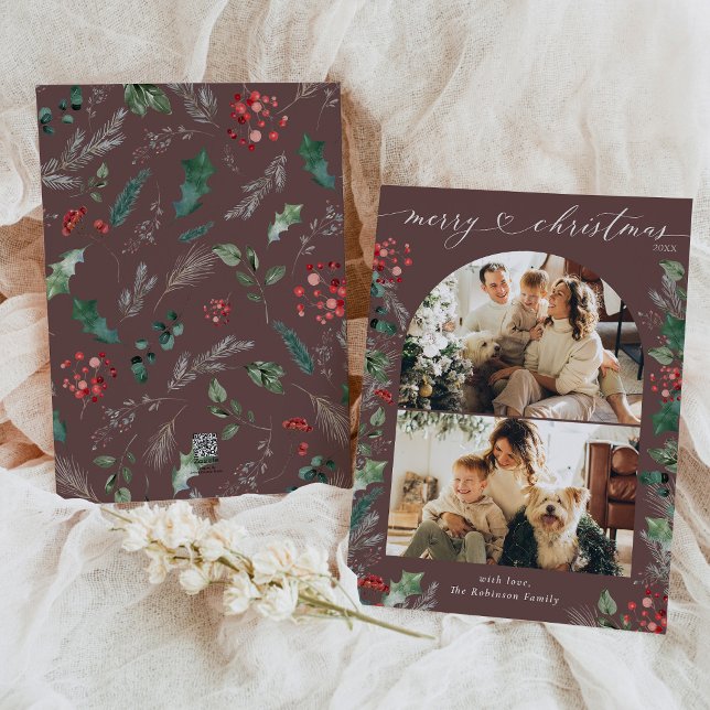 Chic Heart Script 2 Photo Merry Christmas Card (Creator Uploaded)