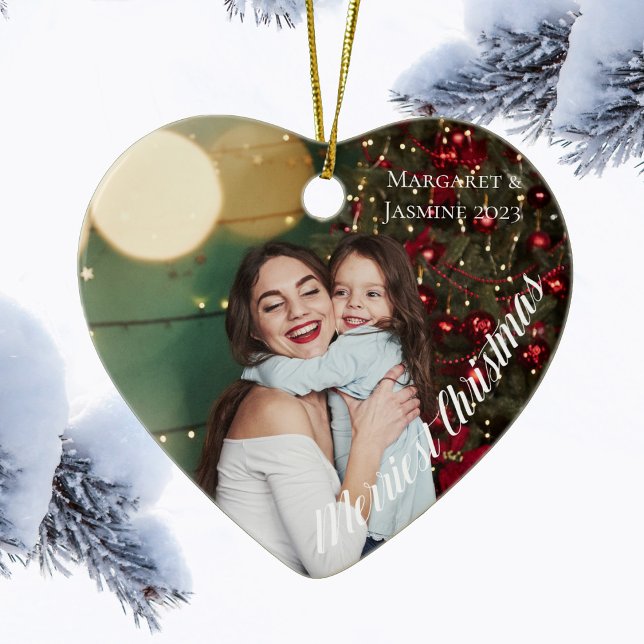 Chic Heart Shaped Photo Merriest Christmas Ceramic Tree Decoration (Creator Uploaded)