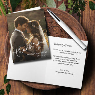 Chic Heart Wedding Photo Folded Thank You Note Card