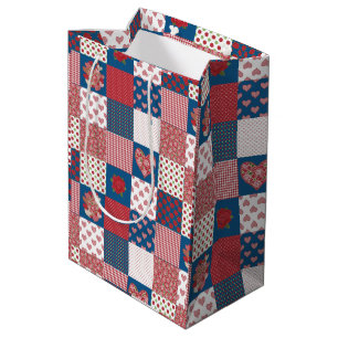 Chic Hearts and Roses Faux Patchwork Gift Bag