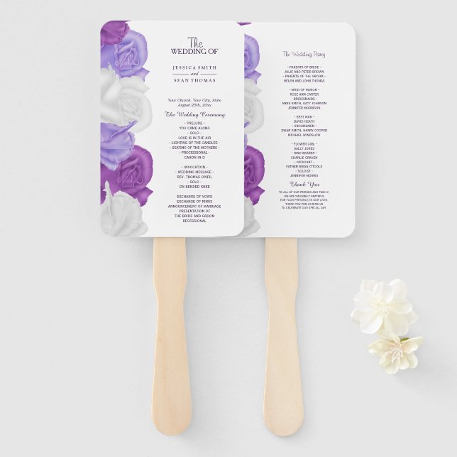 Chic Heirloom Roses Wedding Program Hand Fan (Front and Back)