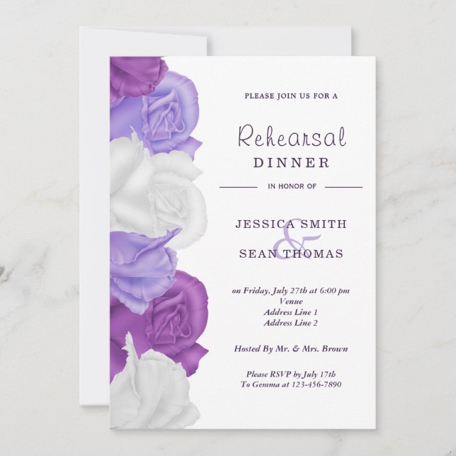 Chic Heirloom Roses Wedding Rehearsal Dinner Invitation (Front)