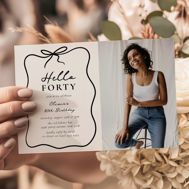 Chic Hello Forty' Photo 40th Birthday Party Invitation (Creator Uploaded)