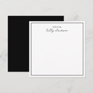 Chic Hello From Monogram Script Border Black White Card