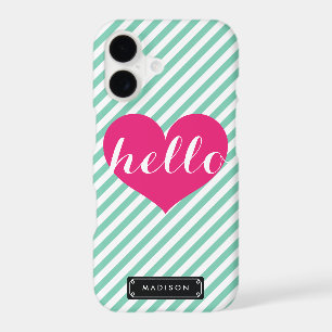 Chic Hello Hot Pink Heart Mint Stripes Custom