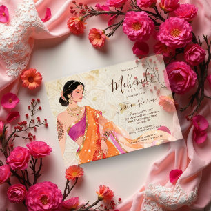 Chic Henna Bride Orange Fuchsia Gold TLW26 Acrylic Invitations