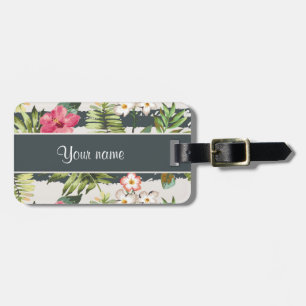 Chic Hibiscus Flowers and Stripes Luggage Tag