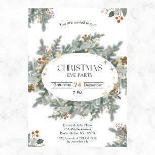Chic Holiday Greenery Christmas Eve Party  Invitation