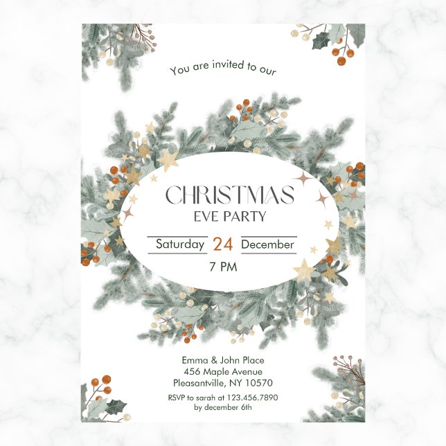 Chic Holiday Greenery Christmas Eve Party  Invitation (Creator Uploaded)