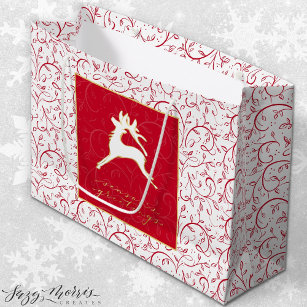 Chic Holiday Large Red Reindeer Gift Bag