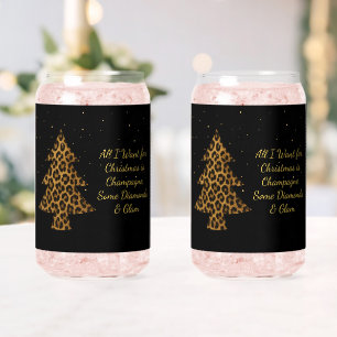Chic Holiday Leopard Tree Design Can Glass