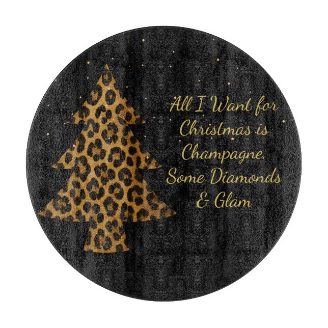 Chic Holiday Leopard Tree Design Cutting Board (Front)