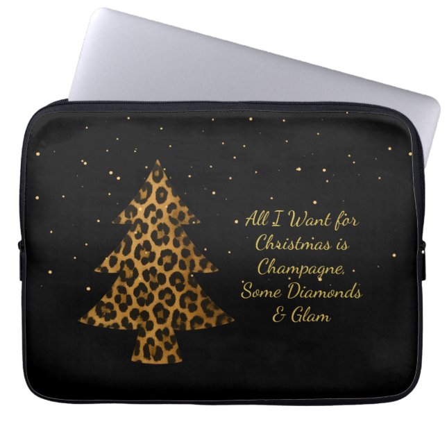 Chic Holiday Leopard Tree Design Laptop Sleeve (Front)