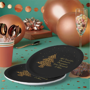 Chic Holiday Leopard Tree Design Paper Plate