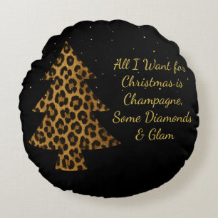 Chic Holiday Leopard Tree Design Round Cushion