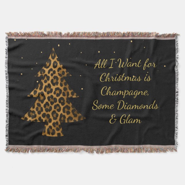 Chic Holiday Leopard Tree Design Throw Blanket (Front)