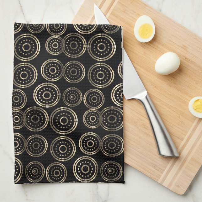 Chic Holiday Season Custom Monogram Gold Pattern Tea Towel (Quarter Fold)