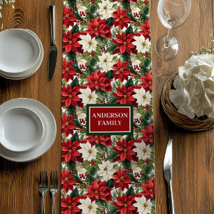 Chic Holiday Table Runner Custom Name Red Green