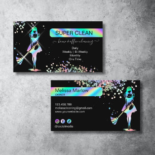 Chic Holograph Glitter Maid Cleaning Housekeeping Business Card
