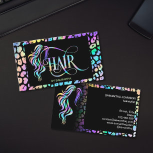 Chic Holograph Hair stylist typography extension Business Card
