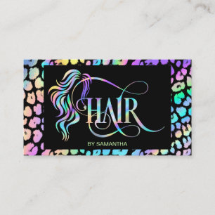 Chic Holograph Hair stylist typography extension Business Card