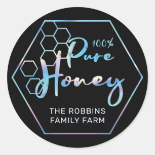 Chic Holographic 100% Pure Honey Jar Labels