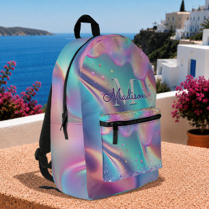 Chic holographic dripping glitter monogram printed backpack
