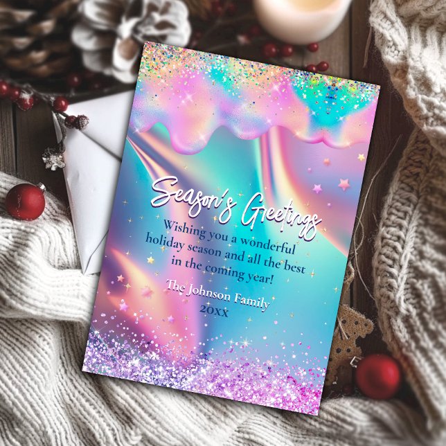 Chic holographic drips Christmas new year greeting Card (Creator Uploaded)