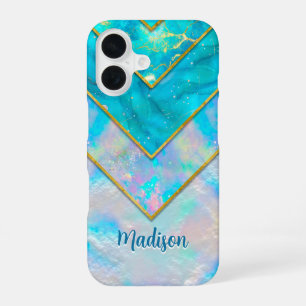 Chic holographic girly stylish blue iPhone 16 case