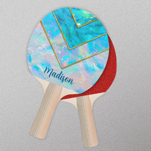 Chic holographic girly stylish blue ping pong paddle
