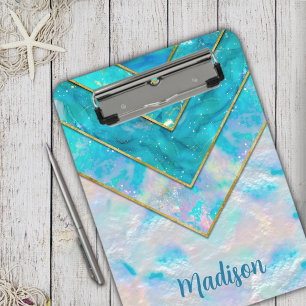 Chic holographic girly stylish blue sketchbook clipboard
