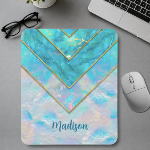 Chic holographic girly stylish blue sketchbook mouse pad