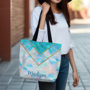 Chic holographic girly stylish blue tote bag