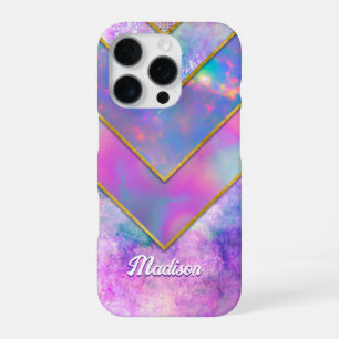 Chic holographic girly stylish pink iPhone 16 pro case