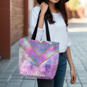 Chic holographic girly stylish pink tote bag