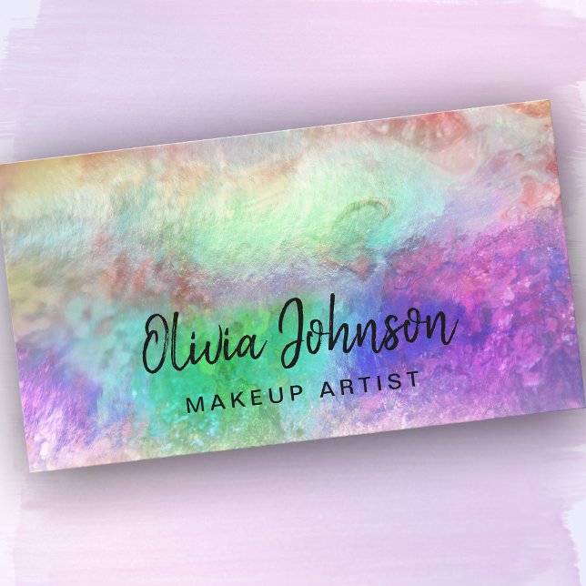 Chic Holographic Opal Stone Business Card (Personalize in Modern Chic Handwritten Style.)