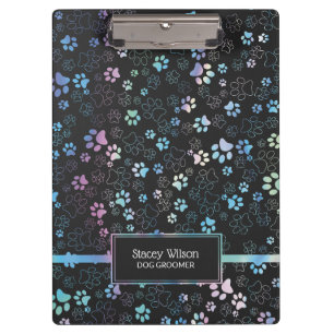 Chic Holographic Paw Print Pattern Clipboard
