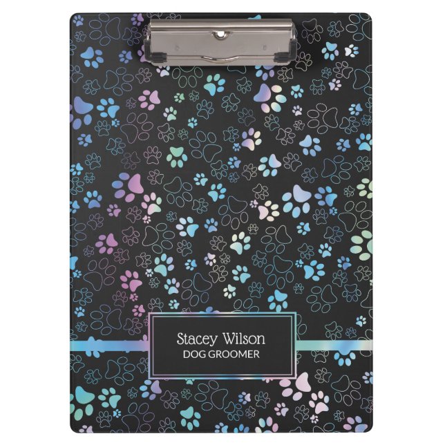 Chic Holographic Paw Print Pattern  Clipboard (Front)