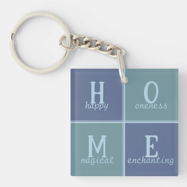 Chic "HOME" in Blue and Grey Hues Key Ring (Front)