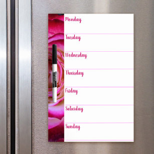 Chic, hot pink and white rose photo weekly planner dry erase board
