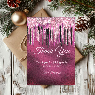 Chic Hot Pink Black Glitter Dripping Birthday Card