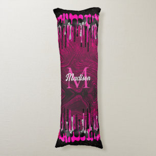 Chic hot pink black glitter drips monogram body cushion