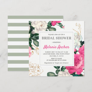 Chic Hot Pink Bridal Shower Watercolor Peony Roses Invitation